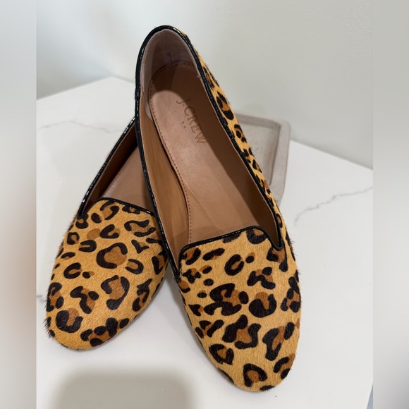 J. Crew Shoes - J Crew Shoes Womens 8 Brown Leopard Print Loafers Slip On Calf Hair Animal